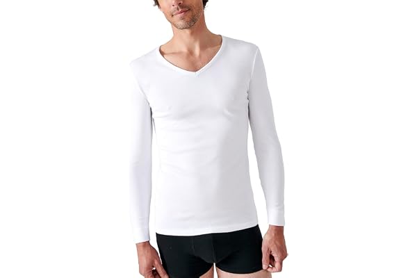 Damart - T-shirt pour Homme, Manches Longues, Col V - Thermolactyl Haut Thermique, Maille Interlock - Degré de Chaleur 3 - Blanc
