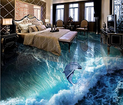 Preisvergleich Produktbild LWCX Benutzerdefinierte europäischen Boden 3D Hintergrundbild Delphin Wellen 3D Stock Wandbilder Tapeten für Kinder Zimmer 308X220CM