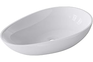 doporro lavabo sobre encimera ovalado 60x36x14cm diseño Colossum809 lavabo blanco brillante de mineral fundido de sin orificio para grifería