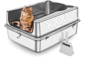 Bartuke Extra Grande arenero Gato de Acero Inoxidable, XXXL Caja de Arena metálica extraíble semicerrada con Laterales Altos, Pala, antifugas, Antiadherente, fácil de Limpiar