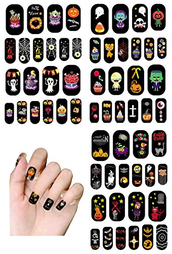 Ejiubas Halloween Water Transfer Nails Stickers 3D Waterproof DIY Nail Art Wraps Set 2 - 3 Sheets with 60 Pcs