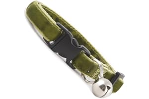 COOL CAT COLLARS Olive Green Double Velvet Soft Cat Collar. Beautiful cat safety collars with bell available in a range colours made in the UK from velvet ribon, purrfect for your kitty