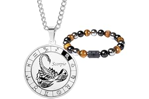 Caimeytie Ensemble collier et bracelet signe du zodiaque pour homme - Collier de constellation - Pendentif en acier inoxydable - Bracelet de perles élastique - Cadeau d'anniversaire