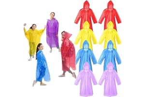 UoQo Lot de 8 ponchos de pluie jetables pour enfants, poncho d'urgence pour enfants, poncho imperméable avec cordon de serrage et poignets extensibles, multicolore, taille unique