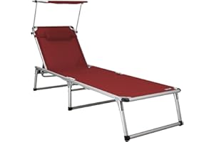 Homecall Lettino Pieghevole In Alluminio Con Parasole, Rosso, 190 x 61.5 x 74 Cm
