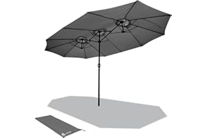 vounot® Parasol de Jardin Double Aluminium 270 x 460cm avec Manivelle Toile 180 GR/m2 Protection Solaire Hauteur 2m50 Résistant à l'eau Housse de Protection Inclus Gris