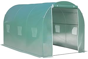 Outsunny Szklarnia ogrodowa tunel powierzchnia podłogowa Rama wzmocniona rurą Drzwi zapinane na zamek 6 zwijanych okien zielony (zielony, 400 x 200 x 200 cm)