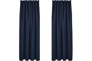 Deconovo Cortinas Opacas para Dormitorio Salon para Ganchos o Pase por la Barra, Cortinas Térmicas Aislantes Frio y Calor 2 Piezas, 132x214 cm, Azul Marino