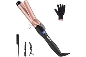 JAETON Curling Wand 32MM Curling Tongs with cilp Large Barrel Curling Iron Adjustable Temperature, Professional Hair Curler with Glove for Long & Medium Hair, Dual Voltage