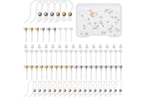 DICOSMETIC 60Pcs 2 Colori Trasparente Orecchino A Bottone Ganci per Orecchino in Plastica Testa di Metallo Spilla in Resina Orecchini A Bottone con Anelli Creazione di Orecchini Kit
