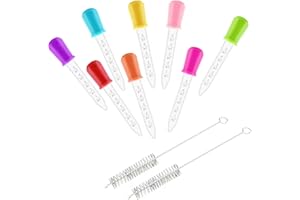 NIYATA 8 PCS Pipette Dropper, Pipette Plastique, Pipette Graduée avec 2 Brosse Propre, Compte Goutte, Pipettes, Liquide Pipettes, Gouttes en Silicone et Transfert, pour Alimentaire, Domestiques, 8 Couleurs