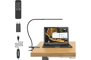 Mojimdo 77 LED Lámpara de Escritorio Regulable con Mando a Distancia [3 Modos de Color y 10 Niveles de Brillo] Cuello de Cisne Flexible de 40CM con Adaptador USB, Flexos de Pinza para Hogar