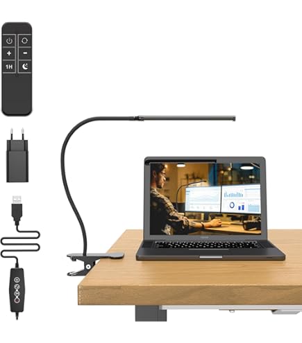 Lampe De Bureau LED 160 Lumières 2024 – Pince, 3 Modes, 10 Intensités, Flexible 360°, USB, Protection Yeux