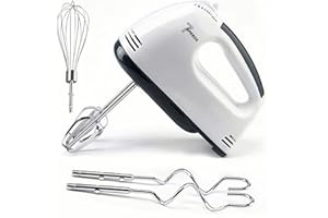 Batteur Electrique Cuisine, Mixeurs Plongeants Cuisson,180W,7 Vitesses, 2 Batteurs, 2 Crochets Pétrisseurs, 1 Manuellement Fouet, Blanc/Acier Inoxydable