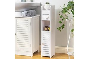 YUET Floor Cabinet, FreeStanding White PVC Toilet Paper Holder with Shelf, Bathroom Storage Tissue Organizer, Column with Toilet Roll Holder Dispensers Cupboard Free Standing (TSC10)