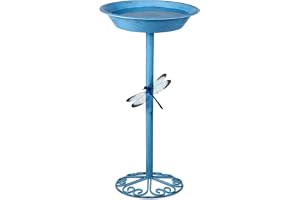 TIANCENTRAL H Bird Baths for Outdoors 25.5 Inch Height Outdoor Garden Bird Feeder Metal Birdbath with Dragonfly for Garden Yard and Lawn Decoration,Blue