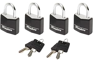 MASTER LOCK Petits Cadenas [Clés communes] [Pack Familiale de 4] 9120EURQBLKNOP - Idéal pour les Sacs à Dos, les Bagages, les Valises, les Casiers et plus
