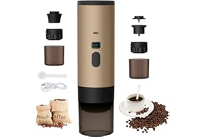 KOUAMOR 3 En 1 Machine à Cafe Portable, 72W CafetièRe Portable, 12V Expresso CafetièRe Rechargeable, USB CafetièRes Expresso à Capsules, RéServoir D'Eau 90ml, Pour Bureau Camping Voiture Voyage (Khaki)