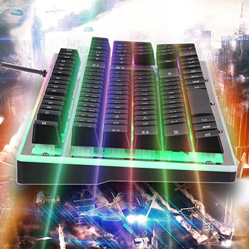 KKmoon Ergonomisch LED Hinterleuchtet Spiel QWERTY Tastatur/ Bunt Regenbogen Esport Gaming Keyboard/ USB Verdrahtet Wasserdicht Mit 104 Tasten - 7