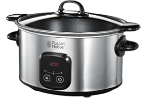 Russell Hobbs Mijoteur Electrique [Familial] Maxicook (6 L, Cuve 2 en 1 en ceramique amovible: cuisson sur plaque ou brûleur à gaz, Commande digitale, 3 réglages de cuisson, Base en inox) 22750-56