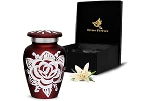 SOLACE FOREVER Red Rose Keepsake Urn - Mini Urns For Human Ashes With Black Box & Bag - Handcrafted Rose Urn for Ashes Adult Small - Honour Your Loved One with Rose Cremation Urn Red - Small Urns for Men & Women
