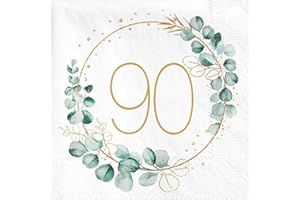 Sprinlot 90. Geburtstag Deko Servietten, 40 Stück Serviette Eukalyptus Geburtstag, Servietten Gold Grün, Papierservietten für 90 Mann Frau Geburtstagdeko Party Tischdekorationen