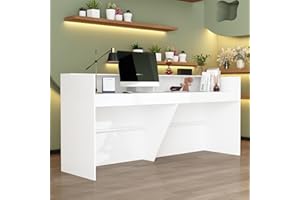 DEZAGCE Comptoir de Réception Avec Grande Surface de Travail, Table de Réception, Meuble de Bureau Avec Brise-Vue, Blanc