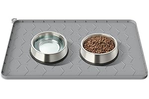 Jukibole Fodermatta för hundar och katter, silikon, 48 x 30 cm, grå | Silikonfodermatta med 1,5 cm kant, halkfri, vattentät, BPA-fri, diskmaskinssäker för mat- och vattenskålar