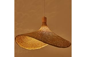 ENXING Pays Français Chapeau De Paille Bricolage Tissé À La Main En Bambou Naturel Salon Lustre Plafond Suspendu Abat-Jour E27 Vis Suspension Lampe Pour Salle À Manger Plafonnier Salon De Thé Luminaires,50CM