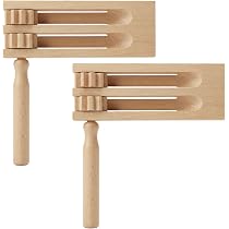 Set De 2 Crécelles En Bois – Double Rangée – 15,5 X 15 Cm – Instrument De Musique Pour Enfants – Bruit Pour Fêtes, Sports Et Jeux – Surface Lisse – Matériau Naturel