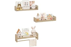 WOLTU Librería Infantil, Juego de 3 Estantes de Pared para Niños, Estanteria Libros Infantil, Estantes Pared de Madera Maciza, Baldas Flotantes para Libros y Juguetes, para Habitación Infantil