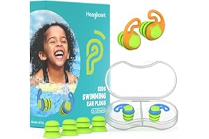 Hearprotek bouchon oreille piscine enfant, 2paires boule quies enfant réutilisables silicone étanche pour petits conduits auditifs-protege oreille pour natation,bain, surf 3-12 ans(bleu orange)