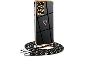 Mkej Funda para Samsung Galaxy A33 5G con Cuerda, TPU Suave Silicona diseño de corazón con Chapado en Oro de Lujo, Funda Samsung Galaxy A33 5G Cuerda para Mujeres y niñas, Oro Negro