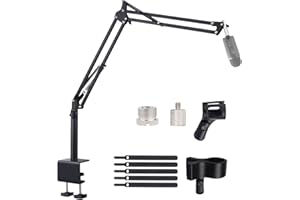 Lemxadd Pie de Brazo Microfono para Blue Yeti HyperX QuadCast SoloCast Elgato Wave Shure SM7B SM58 Q2U Fifine K669B K688 AM8 y Otros Mic, Soporte de Brazo para Micrófono con 5/8" 1/4" Adaptador