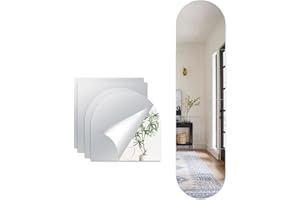 Hode 4 Pieces Self Adhesive Mirror Tiles 30x30cm (2mm Thick), Acrylic Full Length Stick on Mirror Stickers, Flexible Tiles for Wall, Bathroom, Bedroom