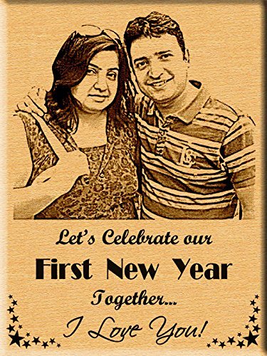 First Year Gift - Printed Engraved Wooden Photo Plaque (5x4 inches) by lakdiwala