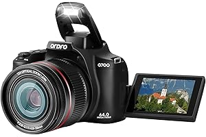 ORDRO 64MP Digital Camera for Photography, 4K DSLR Cameras for YouTube with 3” Flip Screen,12X Optical Zoom & 30X Digital Zoom, 64G Card, WiFi& Autofocus with Flash, 2 Batteries