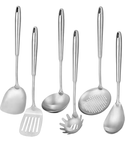 GOOHOCHY Set Di 6 Cucchiai Forati In Acciaio Inox – 19,7 Cm, Per Pasta, Zuppa, Caviale, Utensili Da Cucina