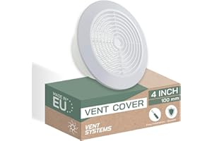 Vent Systems Rejilla de Techo Redonda de 10 cm, Color Blanco, Ventilación Con Pantalla de Insectos Integrada, Cubierta de Parrilla HVAC Para Baño, Oficina