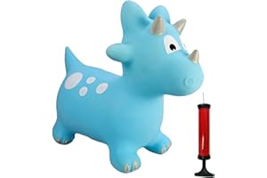 Happy Hopperz Inflatable Bouncy Animal with Grippable Ears/Horns, Easy to Clean Space Hopper for Indoor and Outdoor Play, Bouncing Toy, Pump Included, 12 Months-5 Years, Turquoise Baby Dino
