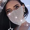 IYOU Boho Crystal Face Chain Mesh Masquerade Mask Rhinestone Parties Ball Costumes Belly Dance Stage Venetian Mardi Gras Dress Masks Jewelry for Women and Girls