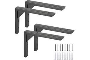 Ouvin Heavy Duty Shelf Brackets 8 inch 4 Pack Wall Mount Black Iron Brackets for Shelves Triangle Sturdy Supports with Screws for Kitchen Bookshelf (Black)
