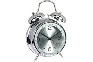 ALEENFOON 4" Metall Doppelglockenwecker Retro Glocke Analoge Wecker ohne Ticken Lautlos Kinder Quarzuhr Laut Extrem Batteriebetrieben Mechanisch Reisewecker (Silber)
