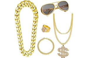 KILLIAN'S Store 70er 80er Jahre Outfit Herren Hip Hop Kostüm Zubehör Goldketten Sonnenbrille Zuhälter Kostüm für Fasching Karneval Halloween Cosplay Kostüm Thema Party
