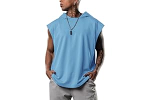 Lomon Herren Tank Top Ärmelloser Hoodie Muskelshirt Workout Sport Fitness Unterhemden Kapuzenpullover