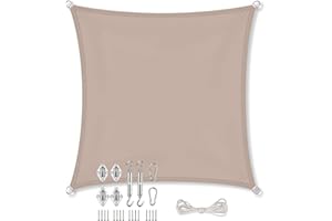 Vivanutria aguasol Sonnensegel Quadrat 4 x 4 m + GRATIS (!) Befestigungsmaterial | Farbe Taupe | für Garten, Balkon & Terrasse | Sonnenschutz | Wetterschutz | wasserabweisend | PES | Polyester