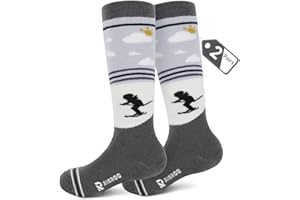 RIOROO 2 pary dziecięcych skarpet narciarskich z wełny merynosów grube termiczne wyściełane długie skarpety narciarskie dla chłopców dziewcząt skarpety śniegowe nad łydkę zimowe skarpety outdoorowe łyżwiarstwo turystyka piesza