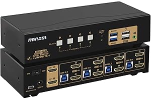 DEPZOL 4 Port USB 3.0 KVM Switch Dual Monitor HDMI 4K 60Hz, Keyboard Video Mouse Peripherals Switcher for 4 Computers 2 Monitors with Cables and Audio