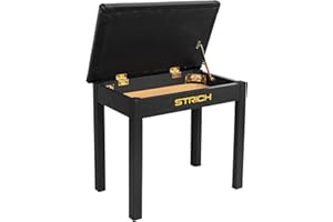STRICH Piano Stool with Storage, Solid Wood Keyboard Bench Piano Bookcase Stool Chair Seat with Padded Cushion, Black