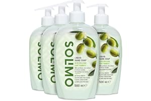 Amazon-Marke: Solimo Flüssige Handseife - Oliven-Feuchtigkeitspflegeformel- 4er-Pack (4 Flaschen x 500ml)